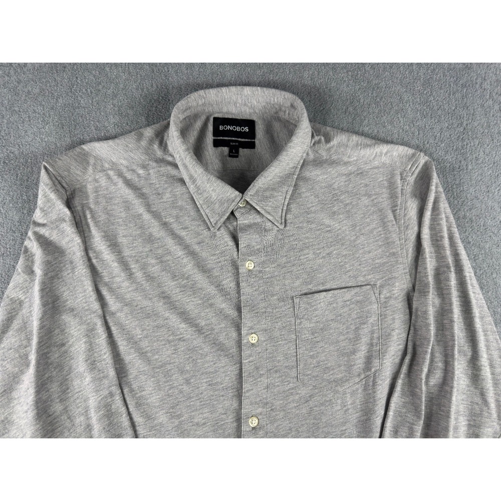 Bonobos Mens Tailored Fit Long Sleeve Button Down Shirt Grey Marl Knit Large L